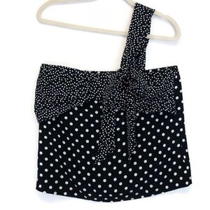 J. Crew Black and White Polka Dot silk one shoulder tan